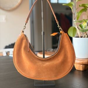 PARKER THATCH Luna Handbag in caramel brown suede